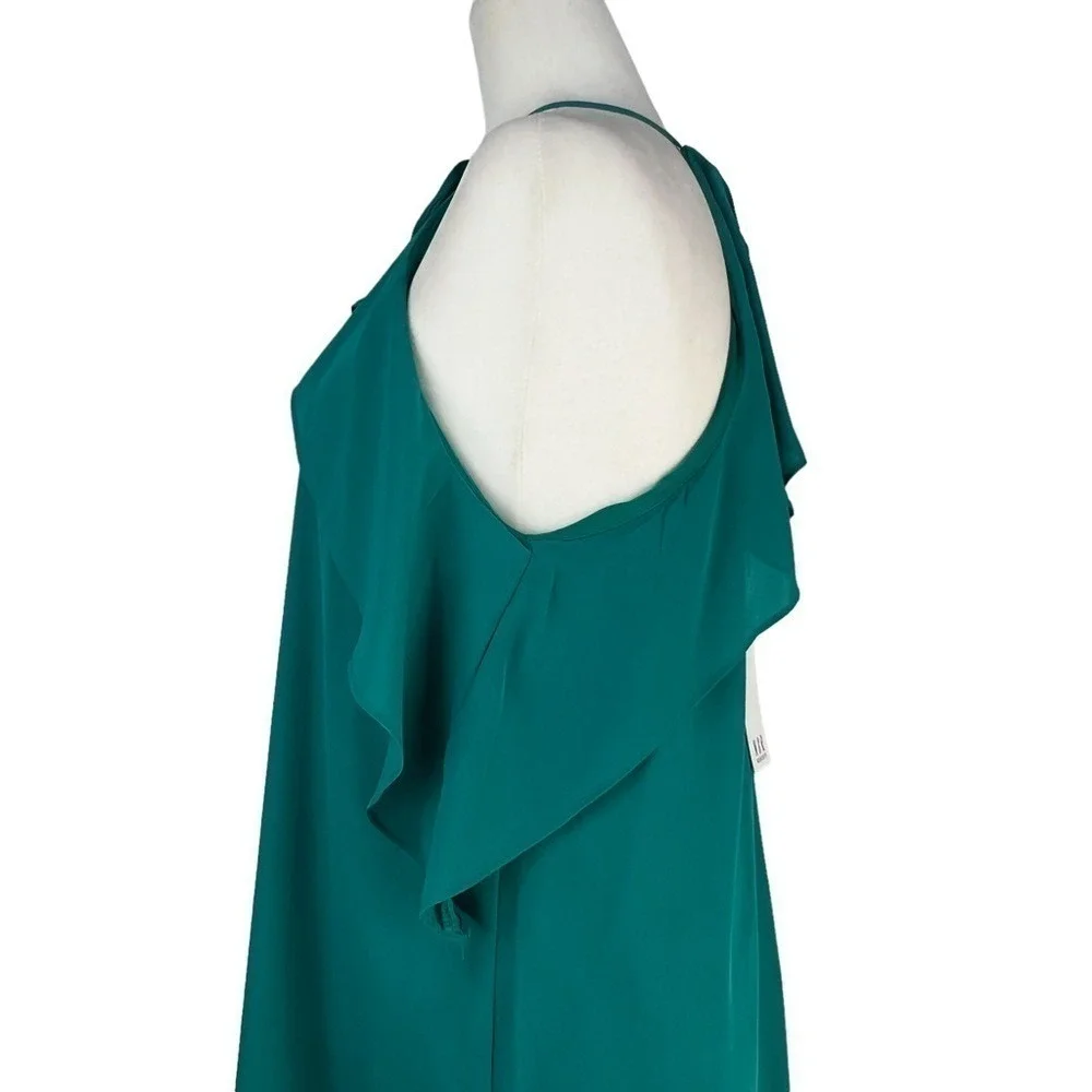 NSR Napean Sea Rd Teal Halter Ruffle Cold Shoulder‎ Dress Medium NWT